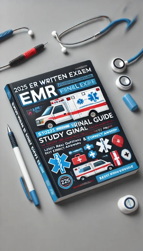 2025 EMR Written Final Exam Study Guide | Latest Version with Real Questions & Correct Answers | Best Emergency Medical Responder Prep Get ready to pass the 2025 Emergency Medical Responder (EMR) Written Final Exam with confidence using this all-in-one study guide. Designed to provide the most up-to-date exam preparation, this guide features real questions from past exams along with correct answers and detailed explanations to help you master every key concept. Key Features: Updated for 2025: Stay current with the latest exam content and standards. Real Past Exam Questions: Familiarize yourself with the actual types of questions that appear on the EMR final exam. Correct Answers & Detailed Explanations: Learn with correct answers and in-depth explanations to ensure you fully understand each topic. Comprehensive Coverage: Covers all critical EMR exam areas, including emergency medical care, patient assessment, trauma response, and more. Test-Taking Strategies: Maximize your score with proven strategies designed to help you approach the exam with confidence. Whether you're preparing for your first attempt or refreshing your knowledge, this study guide provides everything you need to ace the 2025 EMR Written Final Exam and earn your certification. EMR Written Final Exam
