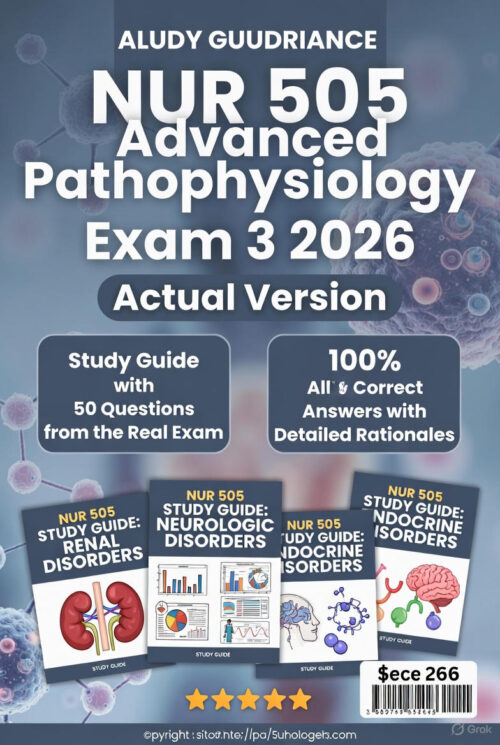 NUR 505 Advanced Pathophysiology Exam 3 2026 Actual Version | All 50 Questions from the Real Exam with 100% Correct Answers and Detailed Rationales | Renal & Neurologic Disorders Study Guide