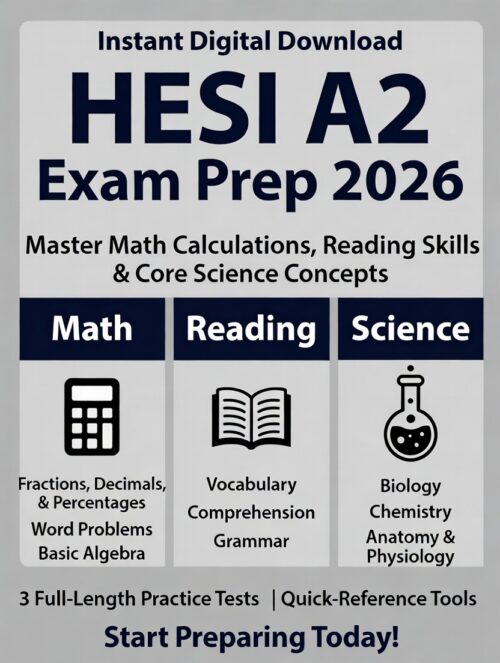 HESI A2 2026! Math calculations, reading skills & core science