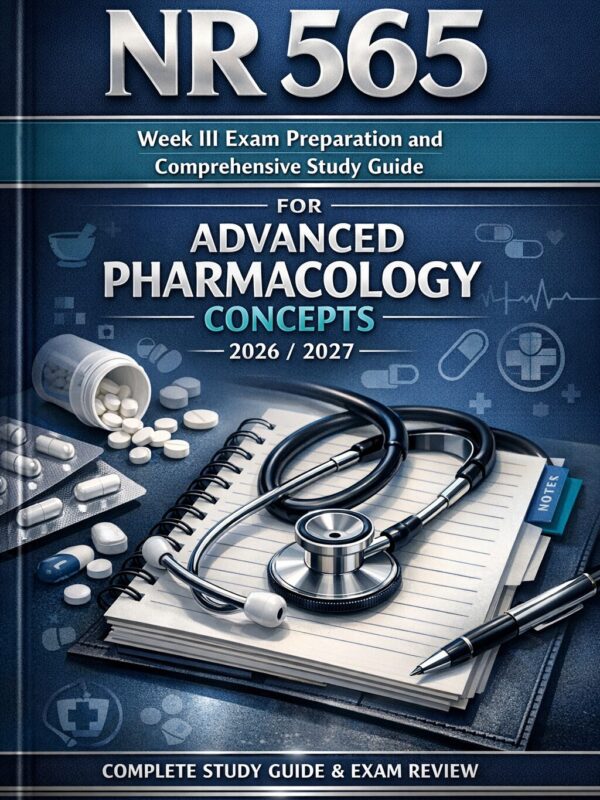 A premium 3D nu (5) NR 565 Week III Exam Preparation and Comprehensive Study Guide for Advanced Pharmacology Concepts 2026/2027