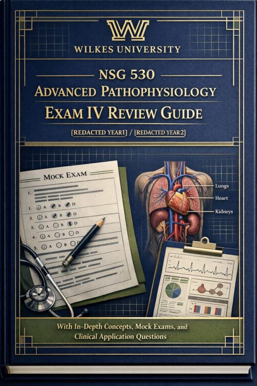 Here is the generated book-cover image for Wilkes University NSG 530 Advanced Pathophysiology Exam IV Review Guide 2026/2027 with In-Depth Concepts, Mock Exams, and Clinical Application Questions.