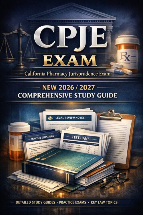 A premium book- (1) CPJE Exam California Pharmacy Jurisprudence Exam New 2026/2027 Comprehensive Study Guide | Practice Questions & Test Bank