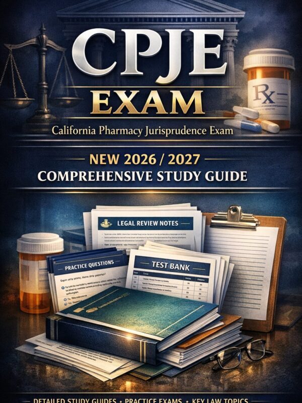 A premium book- (1) CPJE Exam California Pharmacy Jurisprudence Exam New 2026/2027 Comprehensive Study Guide | Practice Questions & Test Bank