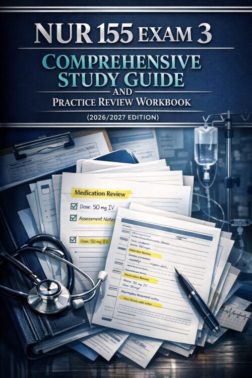A premium book- (4) NUR 155 Exam 3 Comprehensive Study Guide and Practice Review Workbook 2026/2027 | Galen College of Nursing