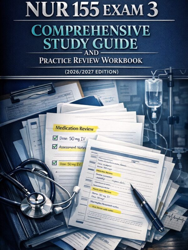 A premium book- (4) NUR 155 Exam 3 Comprehensive Study Guide and Practice Review Workbook 2026/2027 | Galen College of Nursing