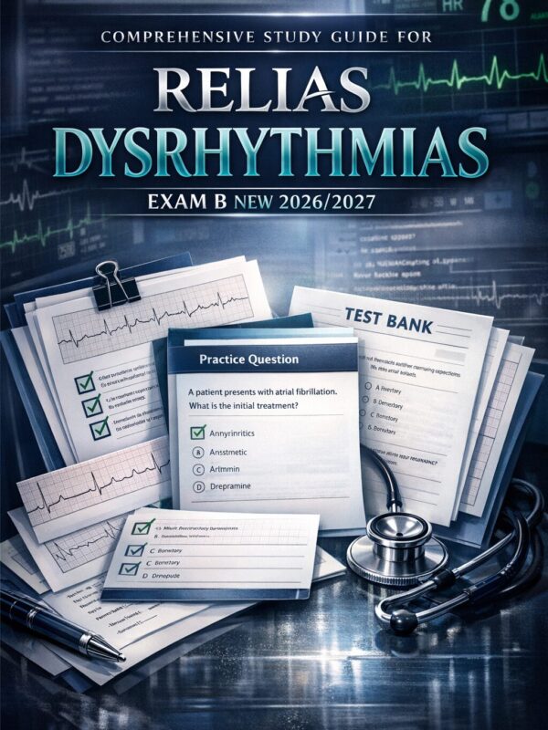 A premium book- (7) Comprehensive Study Guide for Relias Dysrhythmias Exam B New 2026/2027 | Test Bank, Practice Questions & Review Notes