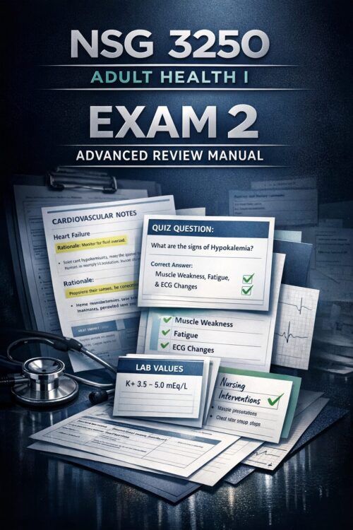A sleek and pre (1) NSG 3250 Adult Health I Exam 2 Advanced Review Manual | Quizzes & Rationales