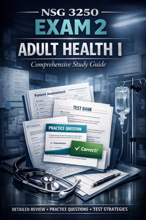 A sleek and pre (2) NSG 3250 Exam 2 Adult Health I Comprehensive Study Guide | Practice Questions & Test Bank Review