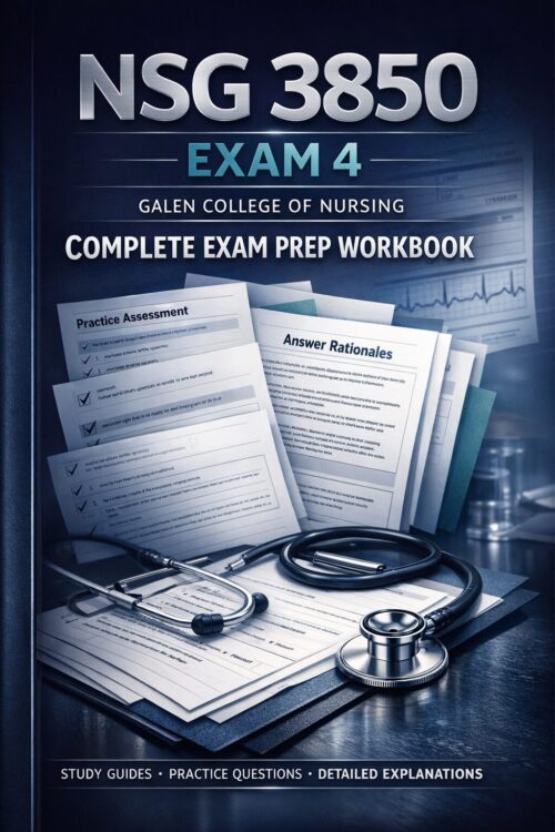 A sleek and pre (3) NSG 3850 Exam 4 Galen College of Nursing Complete Exam Prep Workbook 2026/2027 | Rationales & Practice Assessments