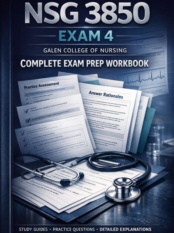 A sleek and pre (3) NSG 3850 Exam 4 Galen College of Nursing Complete Exam Prep Workbook 2026/2027 | Rationales & Practice Assessments