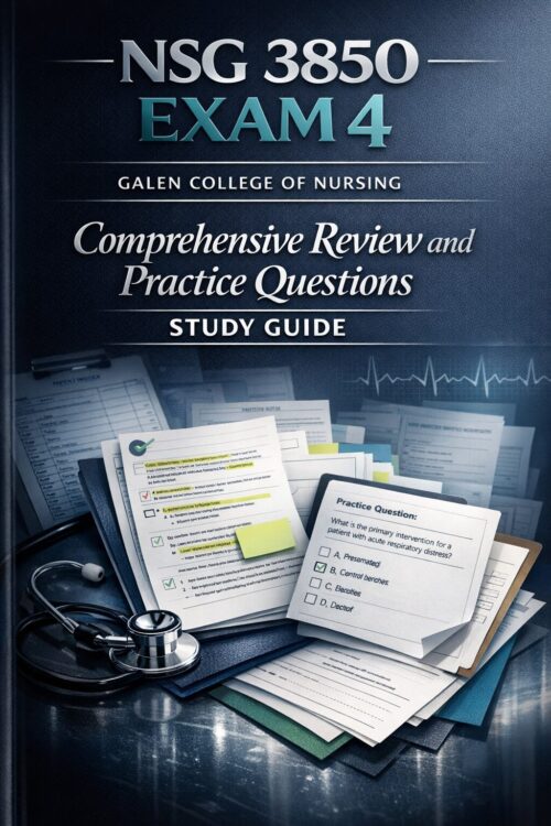 A sleek and pre (4) NSG 3850 Exam 4 Galen College of Nursing Comprehensive Review 2026/2027 | Practice Questions Study Guide