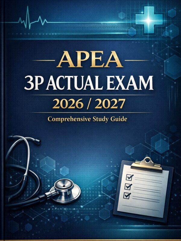 Book cover desi APEA 3P Actual Exam 2026/2027 Comprehensive Study Guide | Practice Questions & Test Bank