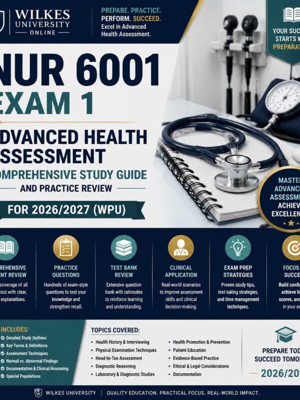ChatGPT Image Jul 1, 2026, 07_37_35 AM NUR 6001 Exam 1 Advanced Health Assessment Comprehensive Study Guide 2026/2027 (WPU) with Practice Review, Test Bank Questions & Exam Preparation Workbook