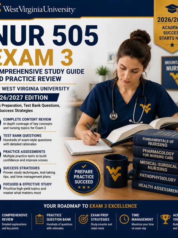 ChatGPT Image Jun 30, 2026, 02_40_42 PM NUR 505 Exam 3 Comprehensive Study Guide 2026/2027 West Virginia University with Practice Review, Test Bank Questions & Exam Success Strategies