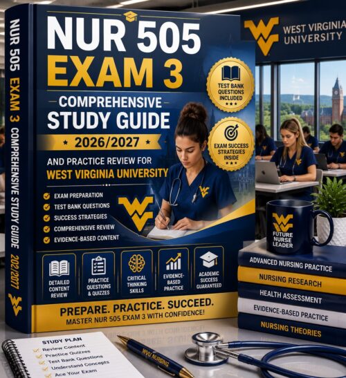 ChatGPT Image Jun 30, 2026, 02_42_03 PM NUR 505 Exam 3 Comprehensive Study Guide 2026/2027 West Virginia University with Practice Review, Test Bank Questions & Exam Success Strategies
