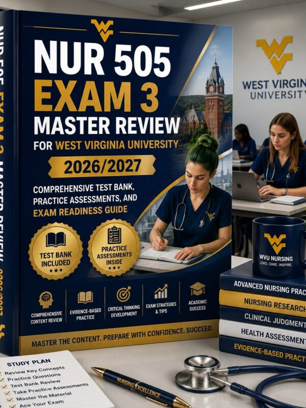 ChatGPT Image Jun 30, 2026, 02_46_47 PM NUR 505 Exam 3 Master Review West Virginia University 2026/2027 Comprehensive Study Guide with Test Bank, Practice Assessments & Exam Readiness Guide