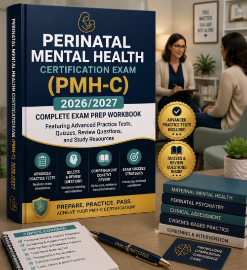 ChatGPT Image Jun 30, 2026, 02_53_23 PM Perinatal Mental Health Certification Exam (PMH-C) 2026/2027 Complete Exam Prep Workbook with Practice Tests, Quizzes, Review Questions & Study Resources