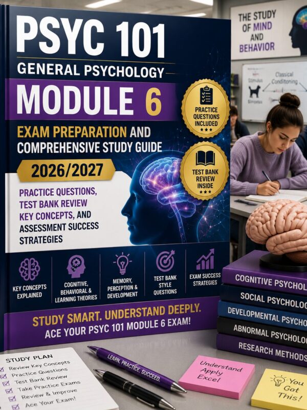 ChatGPT Image Jun 30, 2026, 03_00_06 PM PSYC 101 General Psychology Module 6 Exam Preparation 2026/2027 Comprehensive Study Guide with Practice Questions, Test Bank Review, Key Concepts & Success Strategies