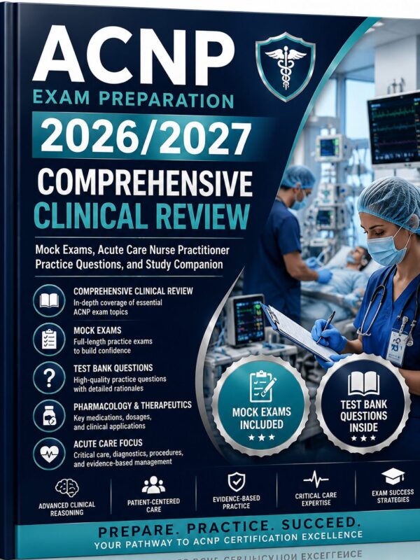 ChatGPT Image Jun 30, 2026, 08_08_58 PM ACNP Exam Preparation 2026/2027 Comprehensive Clinical Review with Mock Exams, Practice Questions, Test Bank & Study Companion for Acute Care Nurse Practitioner Success