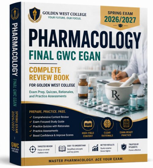 Pharmacology Final GWC EGAN Spring 2026/2027 Exam Complete Review Book with Quizzes & Rationales