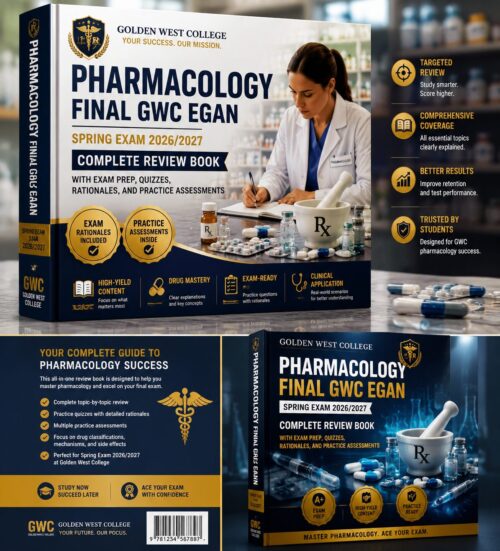 Pharmacology Final GWC EGAN Spring 2026/2027 Exam Complete Review Book with Quizzes & Rationales