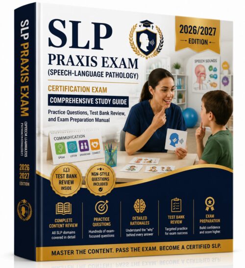 ChatGPT Image Jun 30, 2026, 09_12_10 AM SLP Praxis Exam 2026/2027 Complete Study Guide, Practice Questions & Test Bank Review Manual