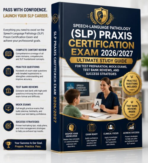 ChatGPT Image Jun 30, 2026, 09_18_09 AM SLP Praxis Certification Exam 2026/2027 Ultimate Study Guide, Mock Exams & Test Bank Review
