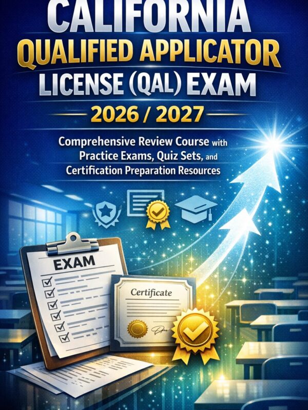 Create a high-i California Qualified Applicator License (QAL) Exam 2026/2027 Comprehensive Review Course with Practice Exams, Quiz Sets, and Certification Preparation Resources