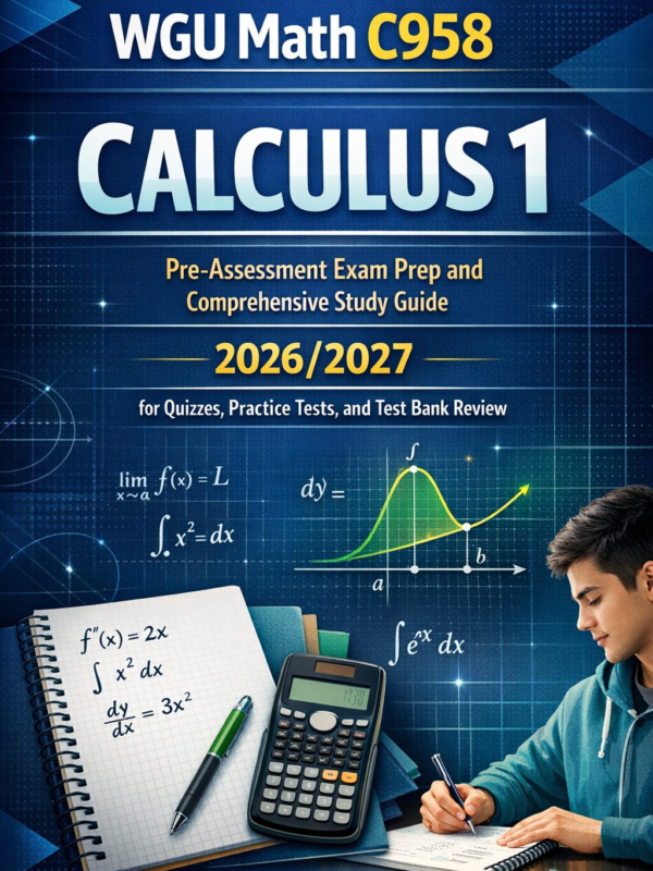 WGU Math C958 Calculus 1 Pre-Assessment Exam Prep and Comprehensive Study Guide 2026/2027 for Quizzes, Practice Tests, and Test Bank Review