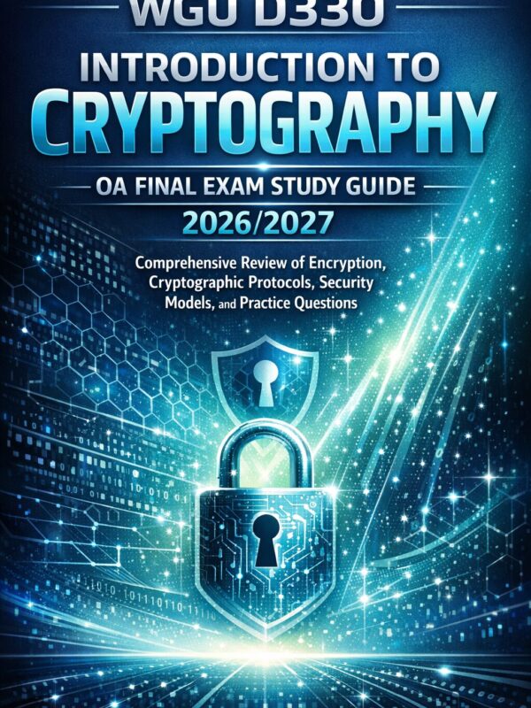 WGU D330 Introduction to Cryptography OA Final Exam Study Guide 2026/2027 with Practice Questions & Security Review