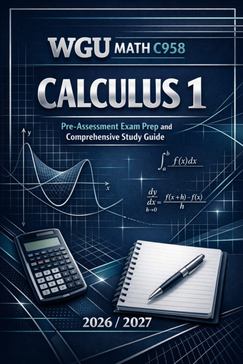 WGU Math C958 Calculus 1 Pre-Assessment Exam Prep and Comprehensive Study Guide 2026/2027 for Quizzes, Practice Tests, and Test Bank Review