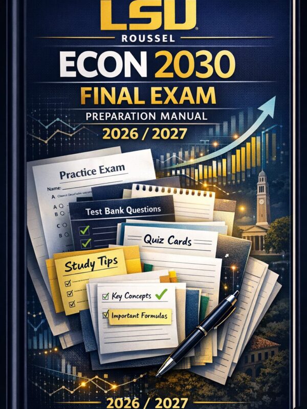 Premium academi LSU Roussel ECON 2030 Final Exam Preparation Manual 2026/2027 | Quizzes, Practice Exams & Study Resources