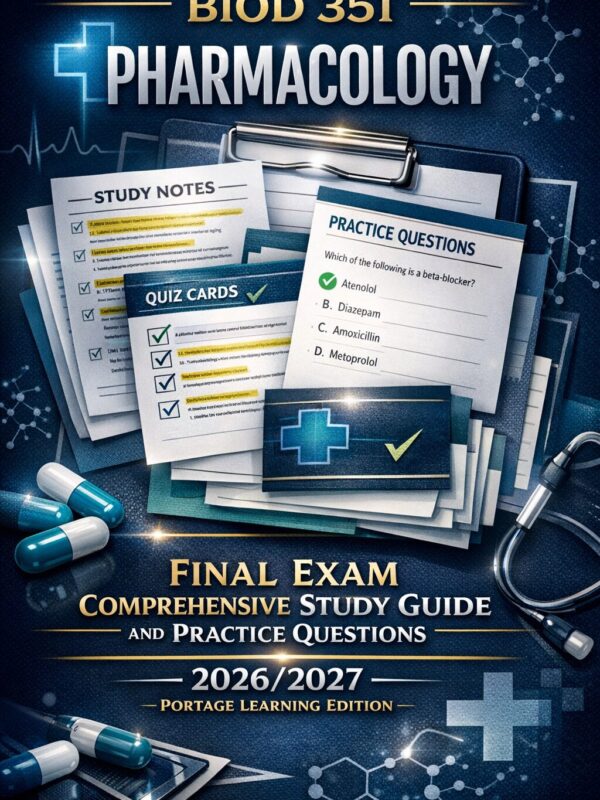 Premium book-co (1) BIOD 351 Pharmacology Final Exam Comprehensive Study Guide 2026/2027 | Practice Questions