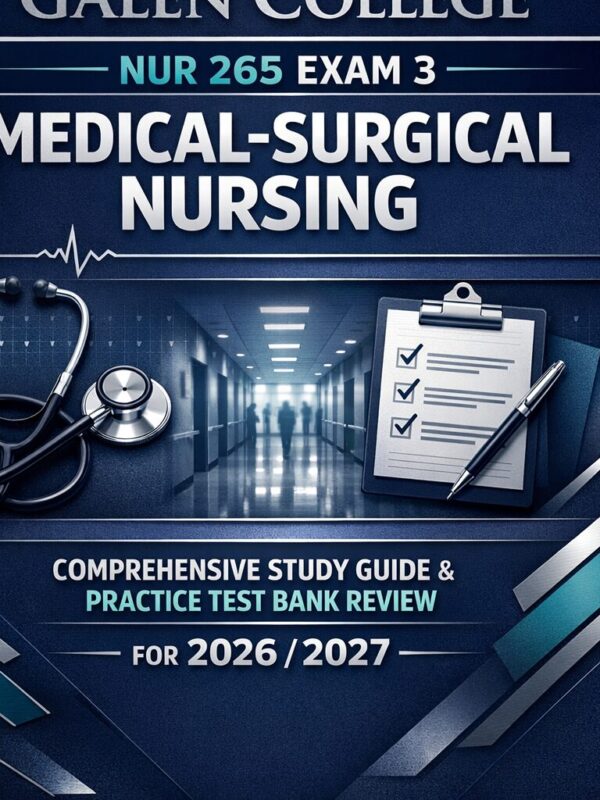 Premium book co (12) Galen College NUR 265 Exam 3 Medical-Surgical Nursing Comprehensive Study Guide and Practice Test Bank Review 2026/2027