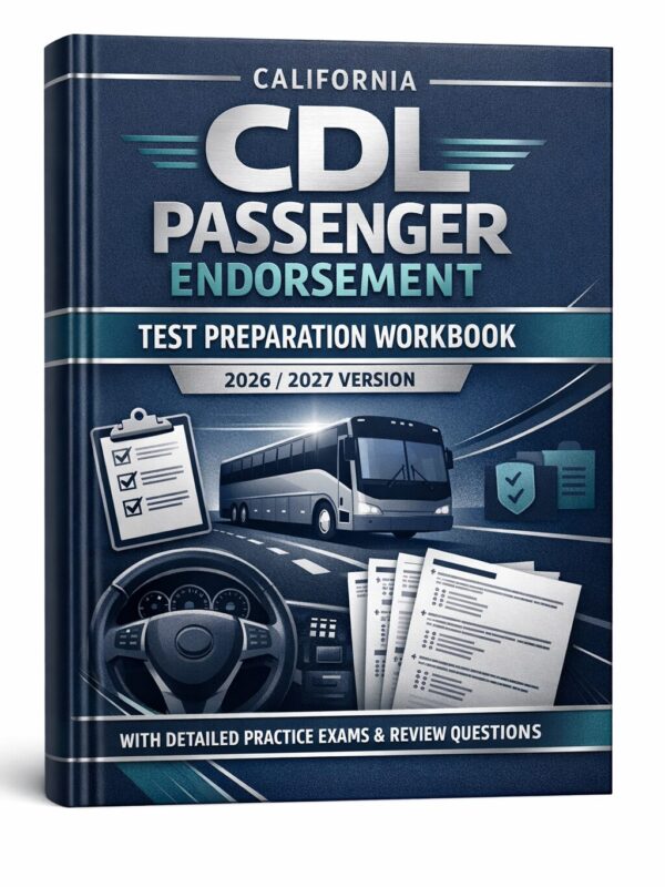 Premium book co (18) California CDL Passenger Endorsement Test Preparation Workbook 2026/2027 Version with Detailed Practice Exams and Review Questions