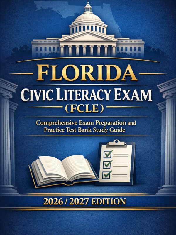 Premium vertica (20) Florida Civic Literacy Exam (FCLE) Comprehensive Exam Preparation, Practice Test Bank Study Guide