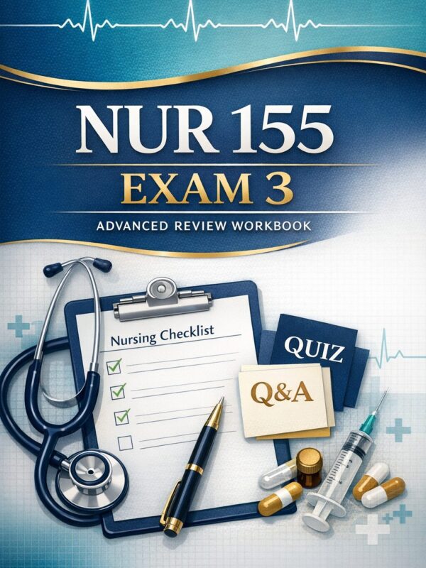 Premium vertica (47) NUR 155 Exam 3 Advanced Review Workbook, Practice Quizzes, Rationales, Test Prep Strategies