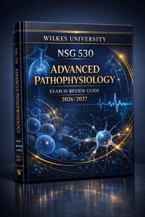Here is the generated book-cover image for Wilkes University NSG 530 Advanced Pathophysiology Exam IV Review Guide 2026/2027 with In-Depth Concepts, Mock Exams, and Clinical Application Questions.