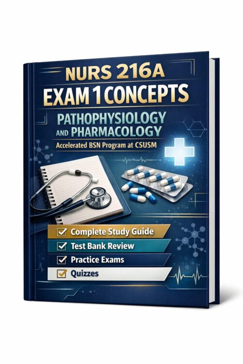 A polished 3D b (24) NURS 216A Exam 1 Concepts Pathophysiology and Pharmacology CSUSM 2026/2027 Complete Study Guide