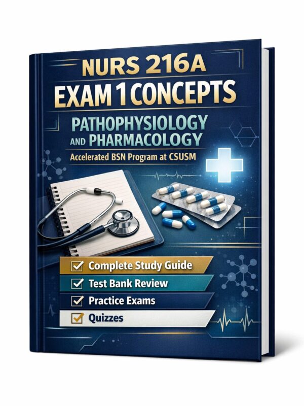 A polished 3D b (24) NURS 216A Exam 1 Concepts Pathophysiology and Pharmacology CSUSM 2026/2027 Complete Study Guide