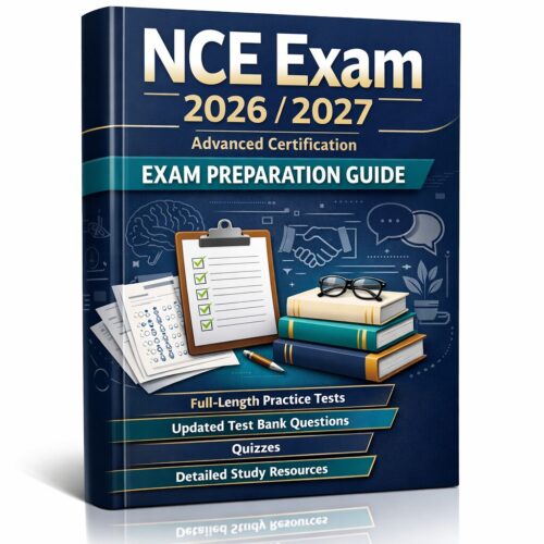 A polished 3D b (8) NCE Exam 2026/2027 Advanced Certification Exam Preparation Guide with Practice Tests