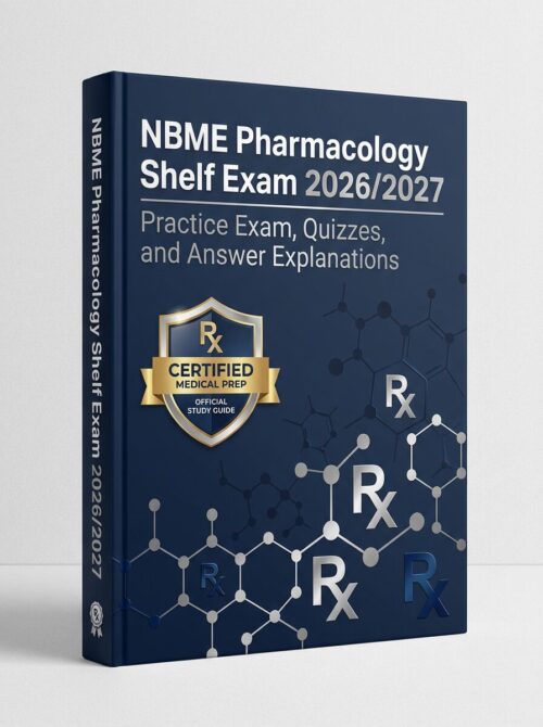 A premium 3D po (64) NBME Pharmacology Shelf Exam 2026/2027: Practice Exam, Quizzes, and Answer Explanations.