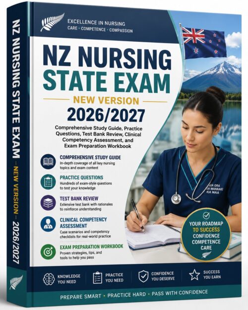 ChatGPT Image Jul 1, 2026, 08_20_00 AM NZ Nursing State Exam New Version 2026/2027 Comprehensive Study Guide with Practice Questions, Test Bank Review, Clinical Competency Assessment & Exam Preparation Workbook