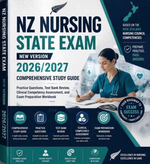 ChatGPT Image Jul 1, 2026, 08_20_48 AM NZ Nursing State Exam New Version 2026/2027 Comprehensive Study Guide with Practice Questions, Test Bank Review, Clinical Competency Assessment & Exam Preparation Workbook