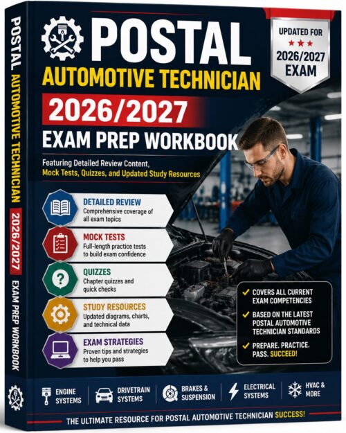 ChatGPT Image Jul 1, 2026, 08_24_45 AM Postal Automotive Technician 2026/2027 Exam Prep Workbook with Detailed Review Content, Mock Tests, Quizzes & Updated Study Resources