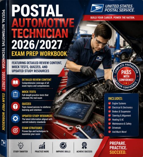 ChatGPT Image Jul 1, 2026, 08_25_48 AM Postal Automotive Technician 2026/2027 Exam Prep Workbook with Detailed Review Content, Mock Tests, Quizzes & Updated Study Resources