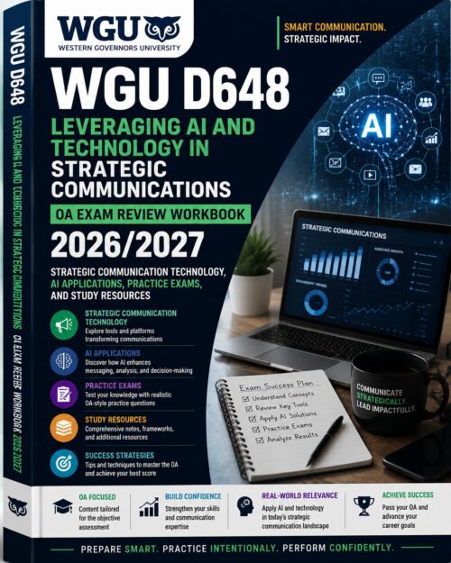 WGU D648 Leveraging AI and Technology in Strategic Communications OA Exam Review Workbook 2026/2027 with Strategic Communication Technology, AI Applications, Practice Exams & Study Resources