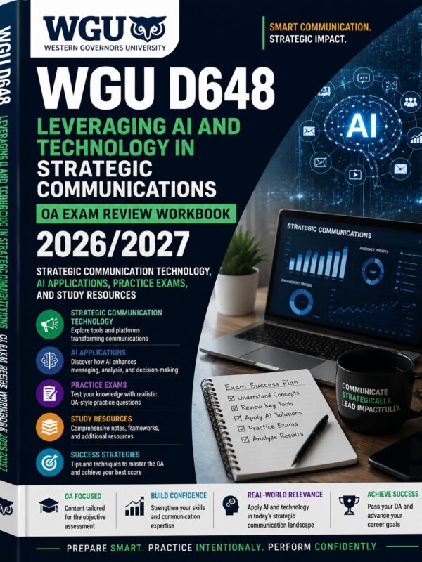 WGU D648 Leveraging AI and Technology in Strategic Communications OA Exam Review Workbook 2026/2027 with Strategic Communication Technology, AI Applications, Practice Exams & Study Resources