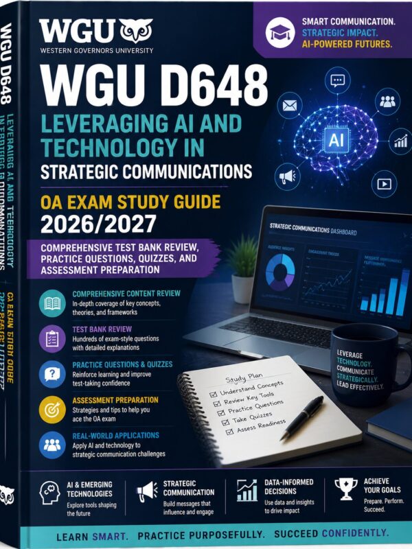 WGU D648 Leveraging AI and Technology in Strategic Communications OA Exam Study Guide 2026/2027 with Comprehensive Test Bank Review, Practice Questions, Quizzes & Assessment Preparation
