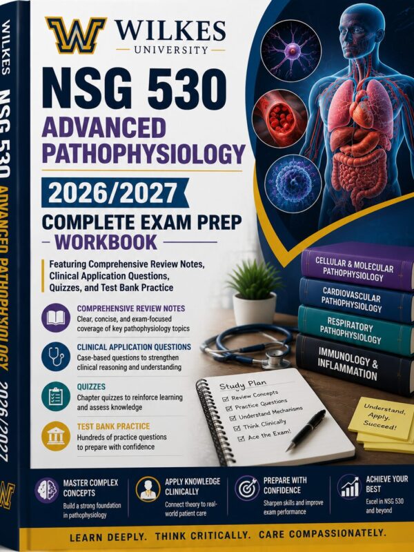 Wilkes University NSG 530 Advanced Pathophysiology Complete Exam Prep Workbook 2026/2027 | Comprehensive Review Notes, Clinical Application Questions, Quizzes & Test Bank Practice